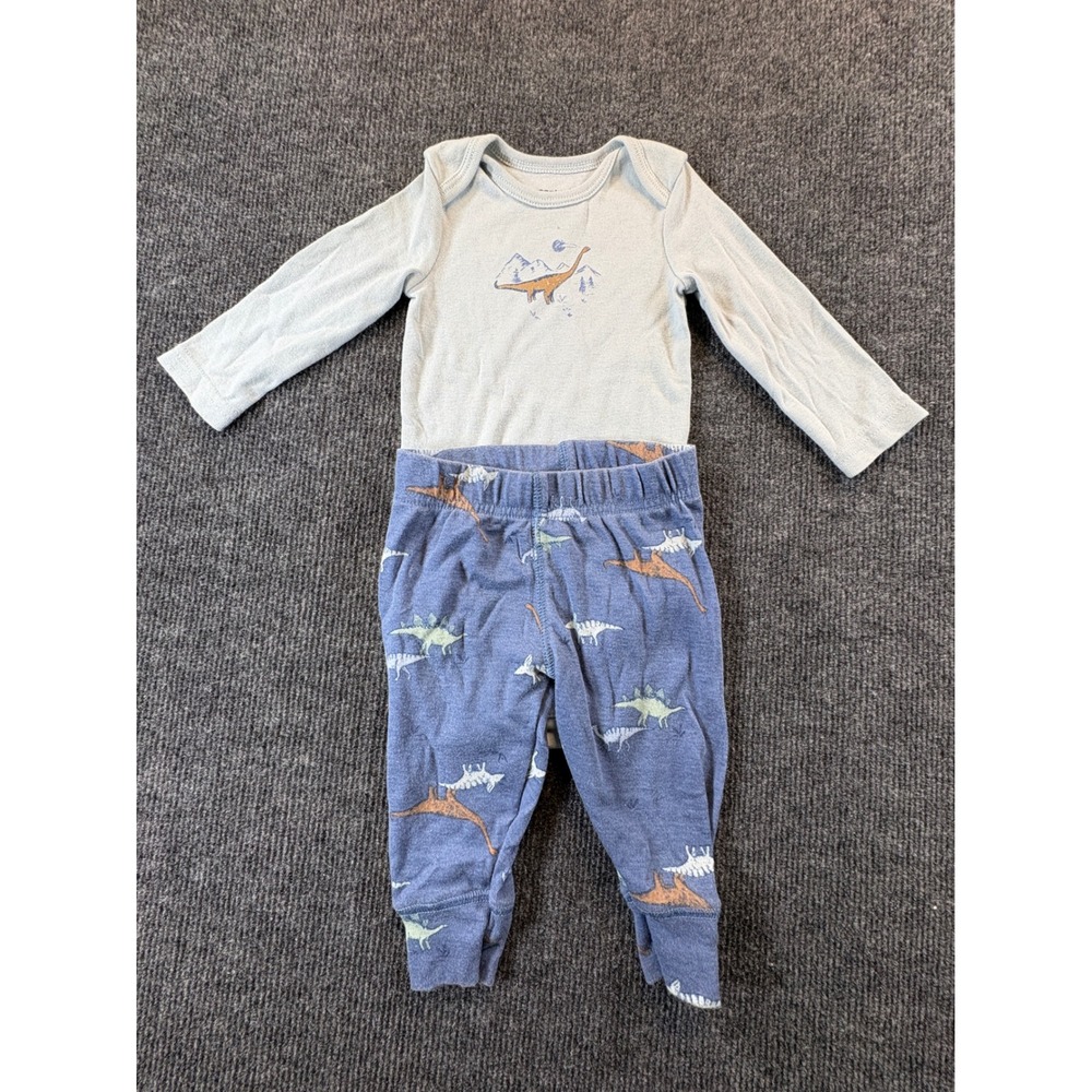 Carters Child of Mine Baby Boy Gray Blue Dinosaur Bodysuit and Pants Set 3-6M